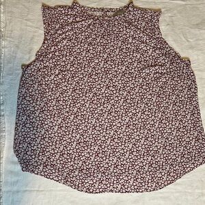 LOFT Red Blouse Sleeveless Rounded Neckline